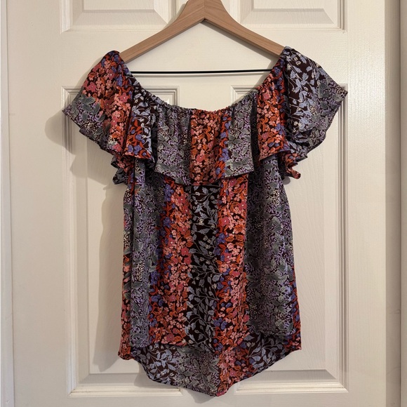 Anthropologie Maeve Boho Womens M Vallita Floral Off Shoulder Ruffle Top Summer - Picture 6 of 6